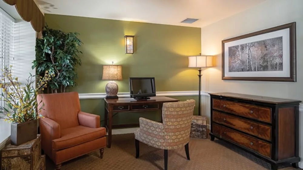 Study room area in a resident's room at Cadence Lakewood in Colorado