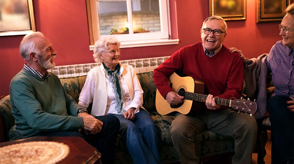 Senior people making party smiling and enjoy together at nursing home